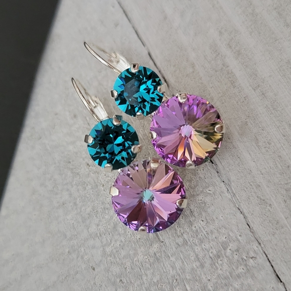 Austrian Crystal Earrings in Shiny Silver - Picture 5 of 11